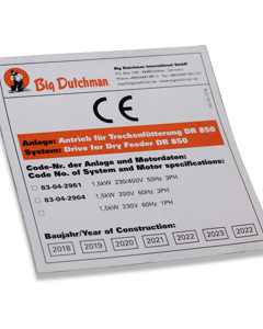 Typenschild D/GB: Antrieb DR850